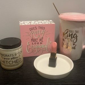 Bride to be bundle - pink mug, candle, & ring holder